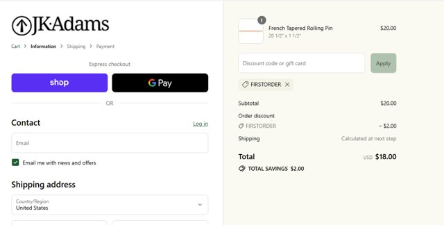 J.K. Adams checkout page showing J.K. Adams promo code box | Screenshot taken by SimplyCodes community member on Sep 4, 2025