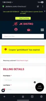 J & K Distribution Co. coupon verification screenshot