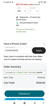 CHASEXPAZE coupon verification screenshot