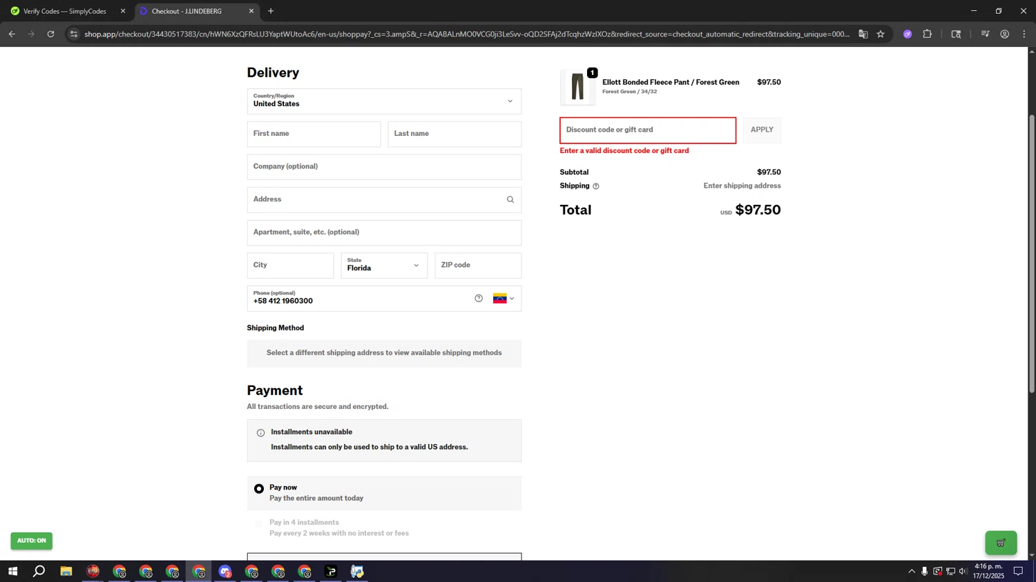 J. Lindeberg promo code screenshot showing code WINTERSALE applied at J. Lindeberg checkout page. Uploaded by SimplyCodes community member gggggggggggggggggggggg on Dec 17, 2025
