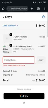 J Litty coupon verification screenshot