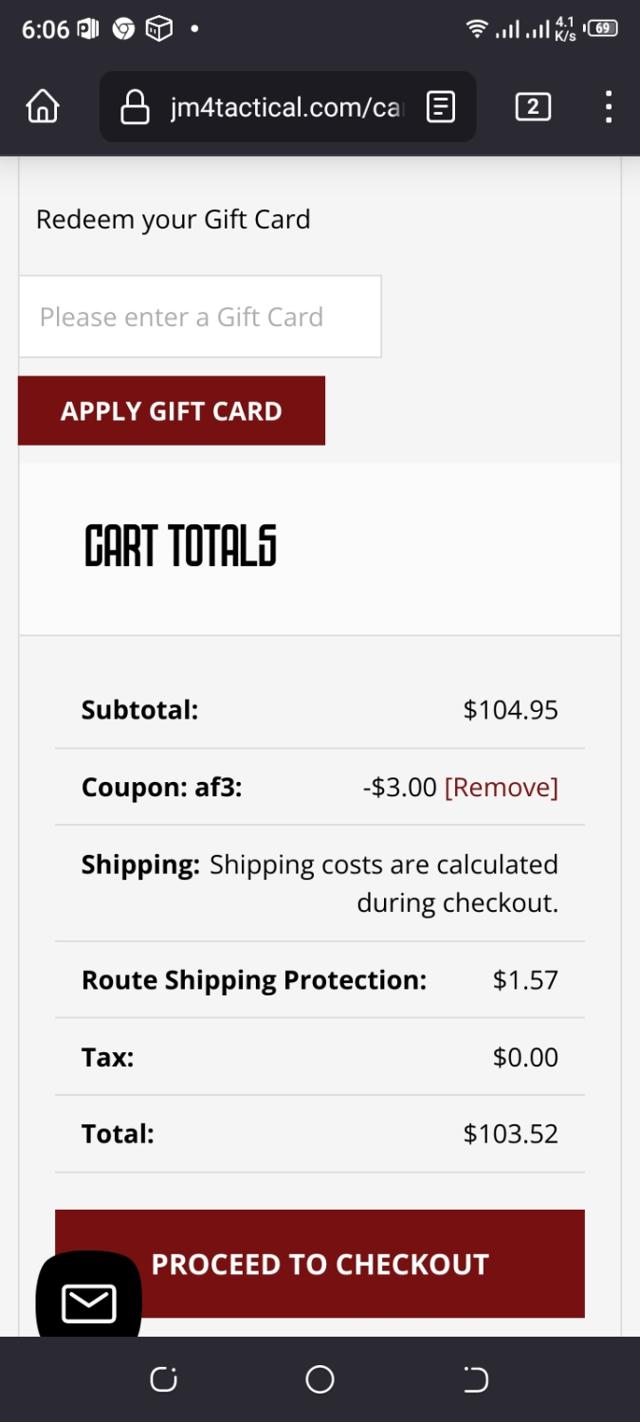 JM4 Tactical checkout page showing JM4 Tactical coupon code box | Screenshot taken by SimplyCodes community member on May 23, 2023