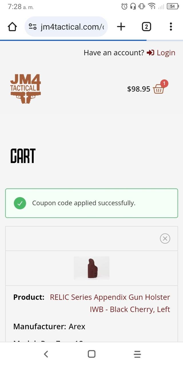 JM4 Tactical checkout page showing JM4 Tactical coupon code box | Screenshot taken by SimplyCodes community member on Feb 8, 2024
