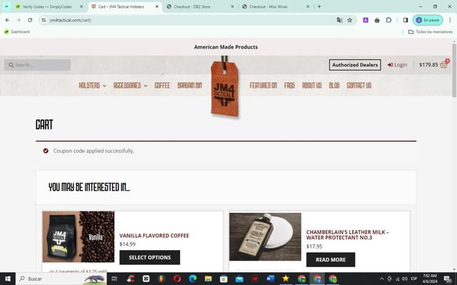 JM4 Tactical checkout page showing JM4 Tactical coupon code box | Screenshot taken by SimplyCodes community member on Apr 6, 2024