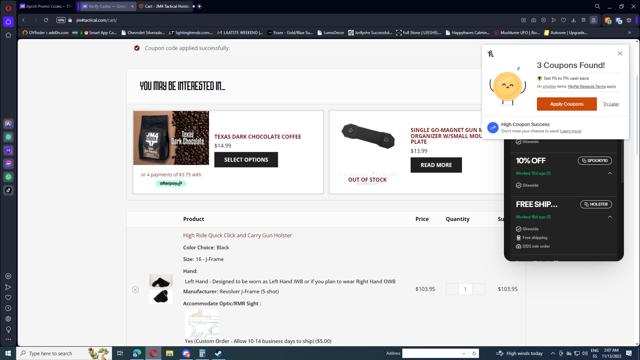 JM4 Tactical checkout page showing JM4 Tactical coupon code box | Screenshot taken by SimplyCodes community member on Nov 13, 2023