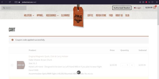JM4 Tactical checkout page showing JM4 Tactical coupon code box | Screenshot taken by SimplyCodes community member on Nov 12, 2022