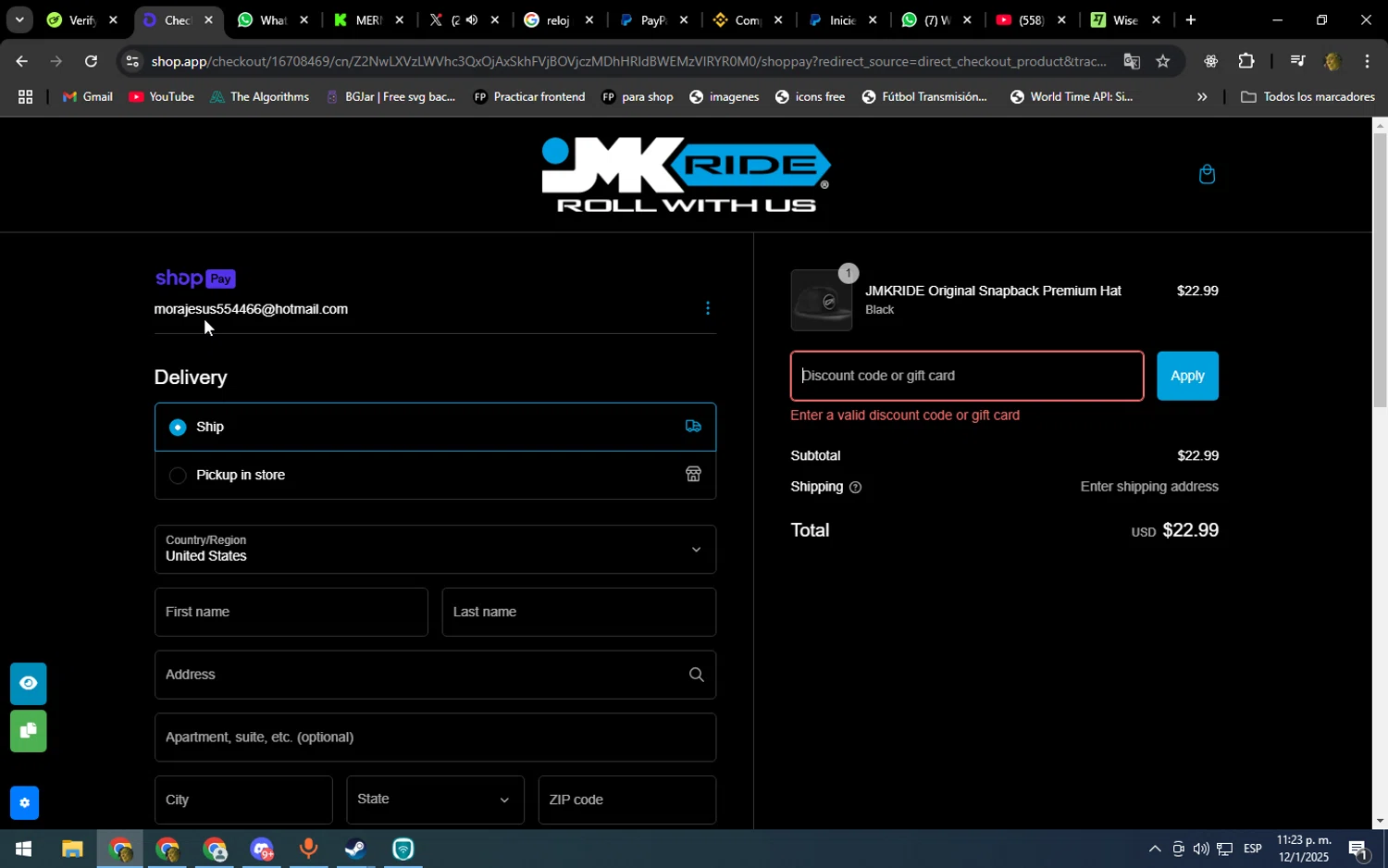 Jmkride discount code screenshot showing code 91919 applied at Jmkride checkout page. Uploaded by SimplyCodes community member DonPollito on Jan 13, 2025