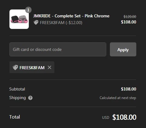 Jmkride checkout page showing Jmkride discount code box | Screenshot taken by SimplyCodes community member on Feb 11, 2021