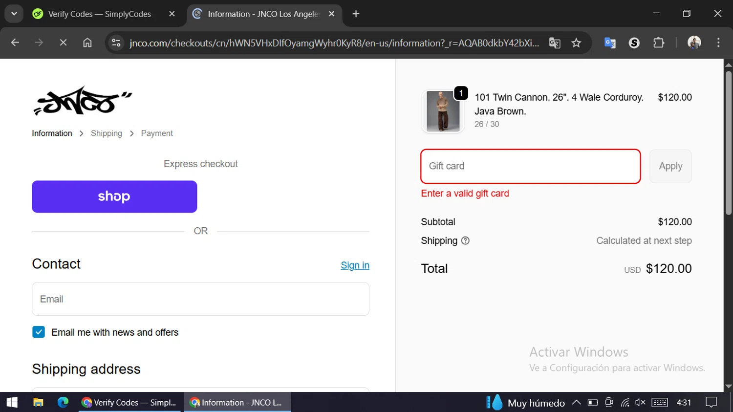 JNCO discount code screenshot showing code CAM15 applied at JNCO checkout page. Uploaded by SimplyCodes community member ariannycfh on Nov 20, 2025