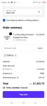 ZEPA10 coupon verification screenshot