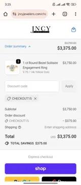 CHECKOUT15 coupon verification screenshot