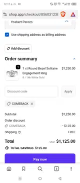 COMEBACK coupon verification screenshot