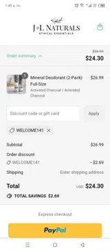 WELCOME141 coupon verification screenshot