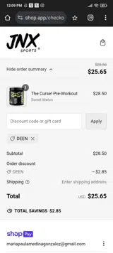 DEEN coupon verification screenshot