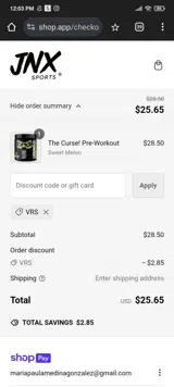VRS coupon verification screenshot