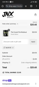 ALVO10 coupon verification screenshot
