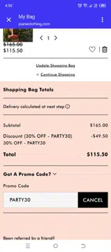 Party30 coupon verification screenshot