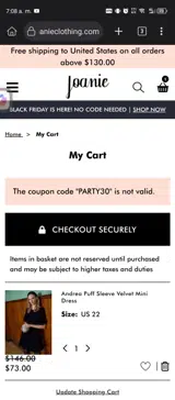 PARTY30 coupon verification screenshot