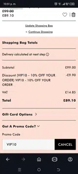 Vip10 coupon verification screenshot
