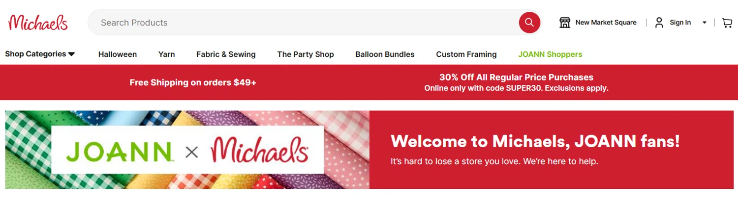 Joann Fabric coupon code screenshot showing code SUPER30 applied at Joann Fabric checkout page. Uploaded by SimplyCodes community member ______ on Aug 19, 2025