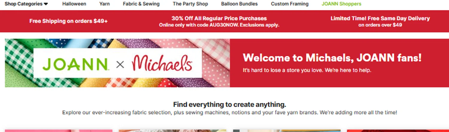 Joann Fabric coupon code screenshot showing code AUG30NOW applied at Joann Fabric checkout page. Uploaded by SimplyCodes community member ______ on Aug 14, 2025