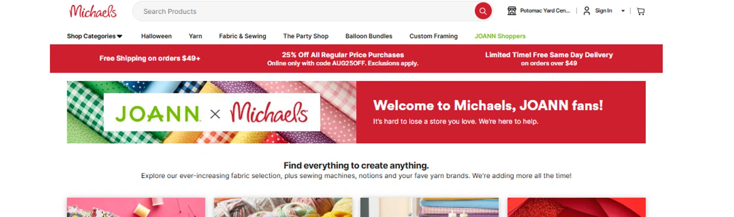 Joann Fabric coupon code screenshot showing code AUG25OFF applied at Joann Fabric checkout page. Uploaded by SimplyCodes community member ______ on Aug 17, 2025