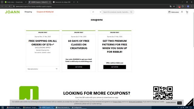Joann Fabric checkout page showing Joann Fabric coupon code box | Screenshot taken by SimplyCodes community member on Feb 21, 2025