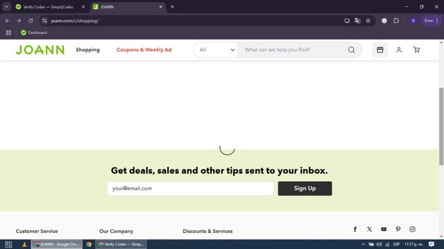 Joann Fabric checkout page showing Joann Fabric coupon code box | Screenshot taken by SimplyCodes community member on Feb 23, 2025
