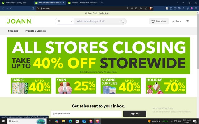 Joann Fabric checkout page showing Joann Fabric coupon code box | Screenshot taken by SimplyCodes community member on Mar 1, 2025