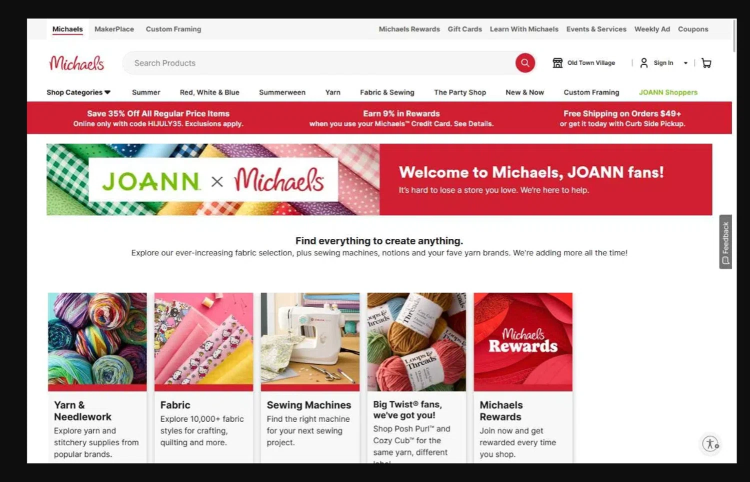 Joann Fabric coupon code screenshot showing code HIJULY35 applied at Joann Fabric checkout page. Uploaded by SimplyCodes community member jade5416625024720 on Jul 4, 2025