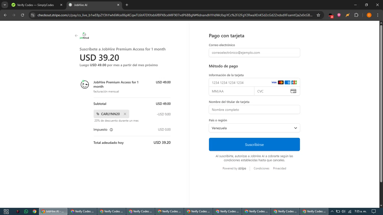 Jobhire checkout page showing Jobhire promo code box | Screenshot taken by SimplyCodes community member on Dec 31, 2025