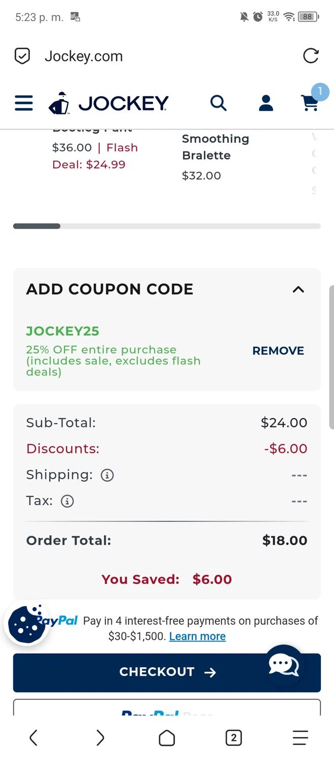 where to use Jockey promo code box