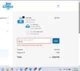 Joe Coffee Company coupon verification screenshot