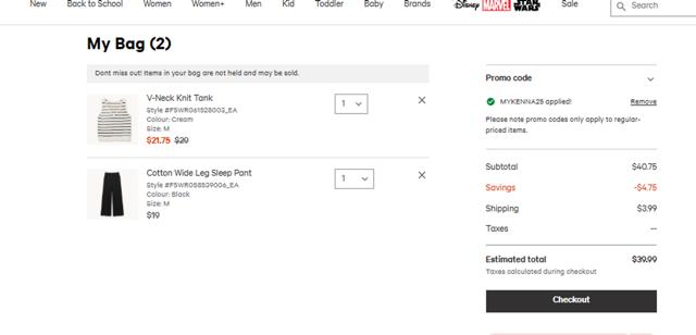 Joe Fresh CA checkout page showing Joe Fresh CA promo code box | Screenshot taken by SimplyCodes community member on Sep 6, 2025
