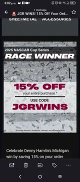 Joe Gibbs Racing Store coupon verification screenshot
