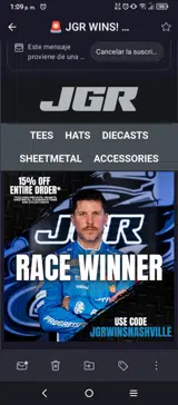 Joe Gibbs Racing Store coupon verification screenshot
