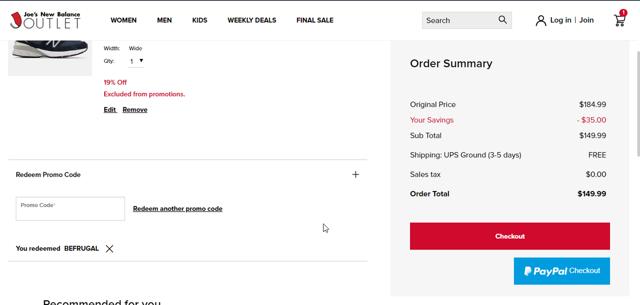Joe's New Balance Outlet checkout page showing Joe's New Balance Outlet promo code box | Screenshot taken by SimplyCodes community member on Oct 24, 2023