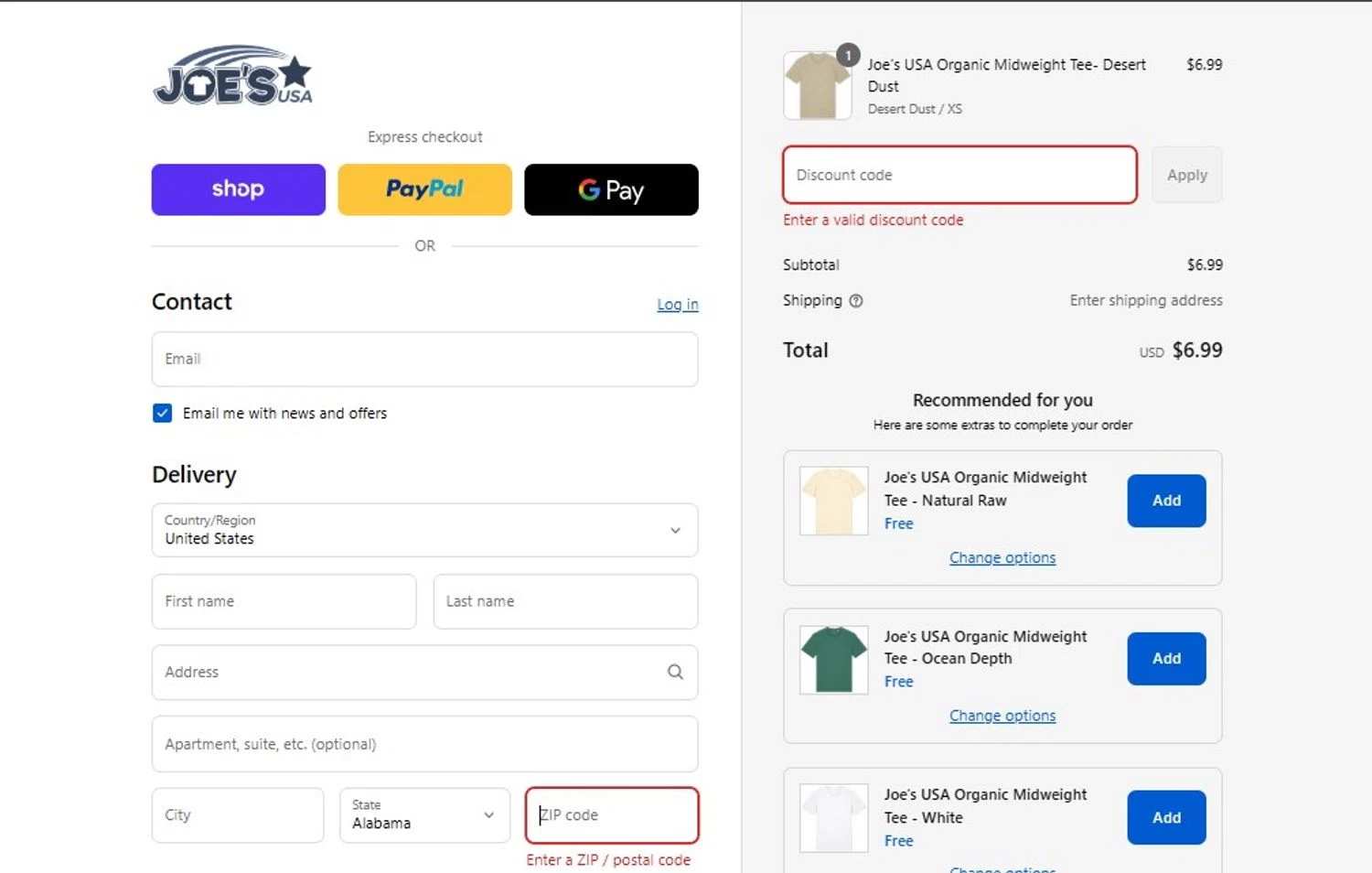 Joe's USA discount code screenshot showing code JOESUSA10 applied at Joe's USA checkout page. Uploaded by SimplyCodes community member PennyHero5335 on Sep 6, 2025