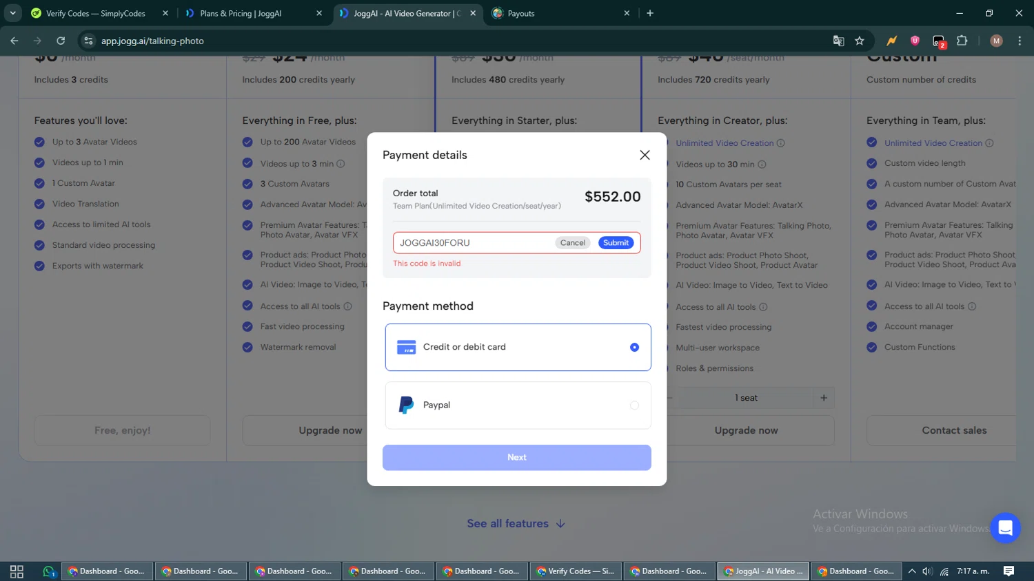 Jogg promo code screenshot showing code JOGGAI30FORU applied at Jogg checkout page. Uploaded by SimplyCodes community member DiscountTitan4635 on Oct 24, 2025