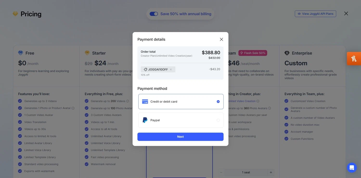Jogg promo code screenshot showing code JOGGAI10OFF applied at Jogg checkout page. Uploaded by SimplyCodes community member Depressive on May 23, 2025
