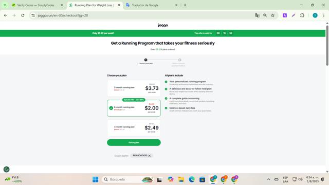 Joggo checkout page showing Joggo promo code box | Screenshot taken by SimplyCodes community member on Aug 1, 2025