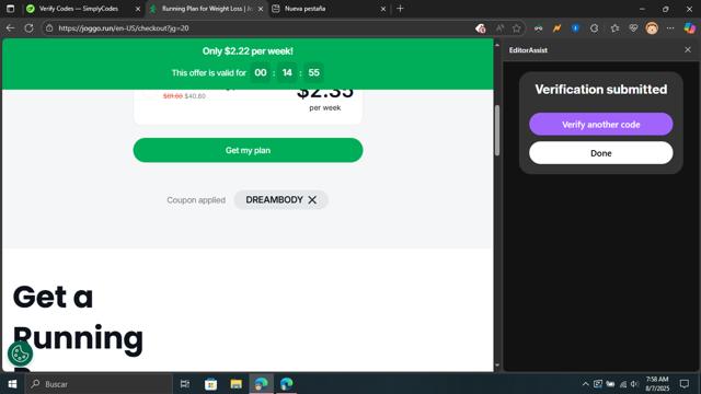 Joggo checkout page showing Joggo promo code box | Screenshot taken by SimplyCodes community member on Aug 7, 2025