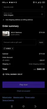 Adbex coupon verification screenshot