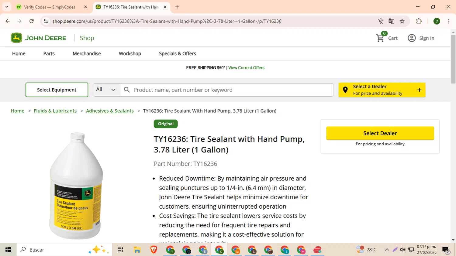 John Deere Store checkout page showing John Deere Store coupon code box | Screenshot taken by SimplyCodes community member on Feb 27, 2025