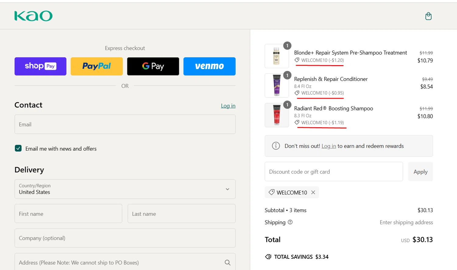 John Frieda coupon code screenshot showing code WELCOME10 applied at John Frieda checkout page. Uploaded by SimplyCodes community member berdetweet on Jan 11, 2025