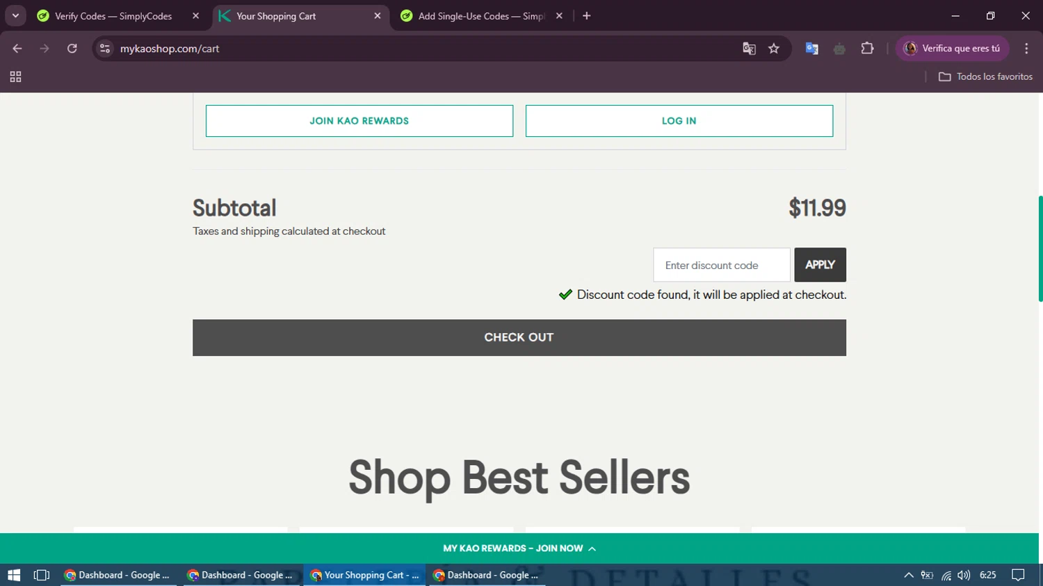 John Frieda coupon code screenshot showing code KAO10 applied at John Frieda checkout page. Uploaded by SimplyCodes community member royershumberto on Mar 10, 2025