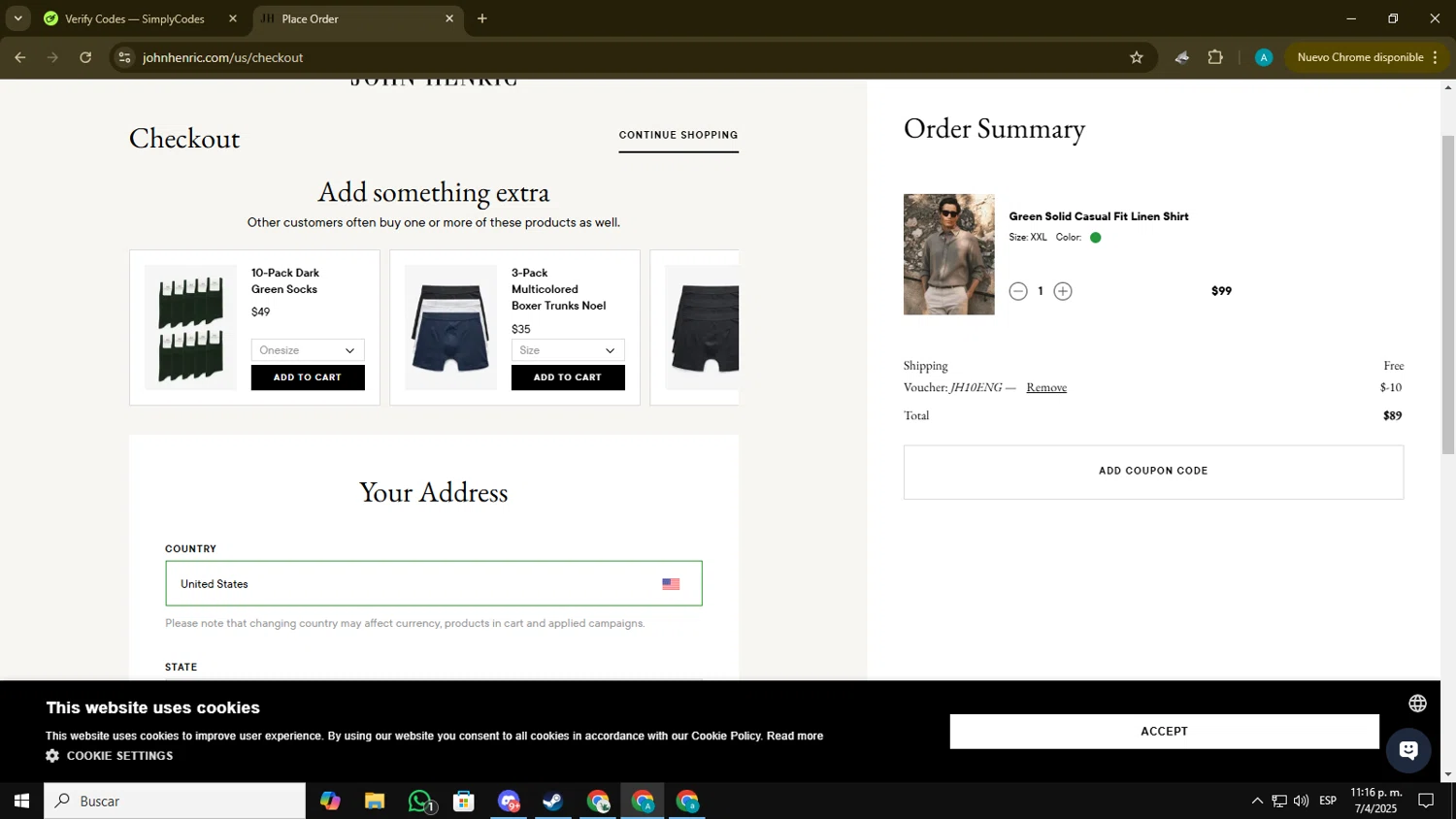 John Henric discount code screenshot showing code JH10ENG applied at John Henric checkout page. Uploaded by SimplyCodes community member Blackmesa on Apr 8, 2025