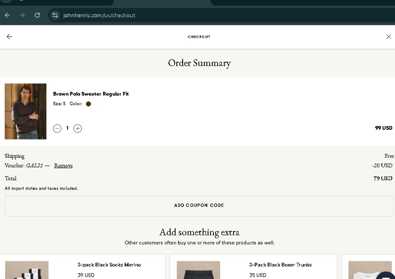 John Henric checkout page showing John Henric discount code box | Screenshot taken by SimplyCodes community member on Feb 3, 2026