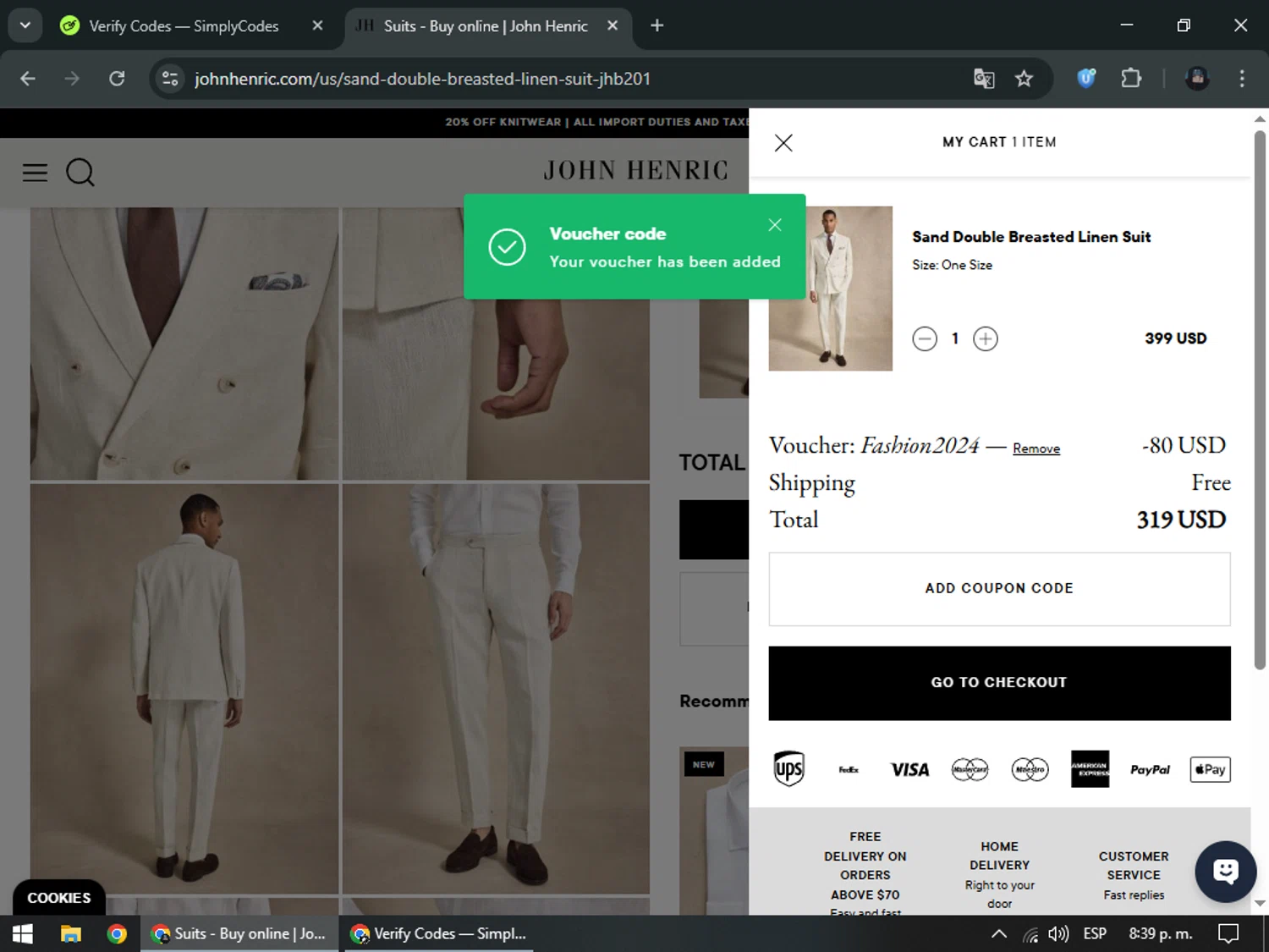 John Henric checkout page showing John Henric discount code box | Screenshot taken by SimplyCodes community member on Feb 23, 2026
