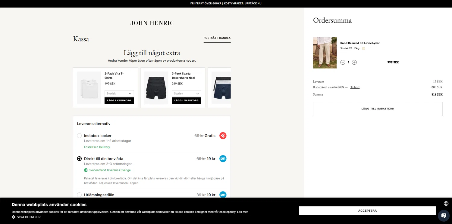 John Henric discount code screenshot showing code FASHION2024 applied at John Henric checkout page. Uploaded by SimplyCodes community member Dorothy on May 8, 2025